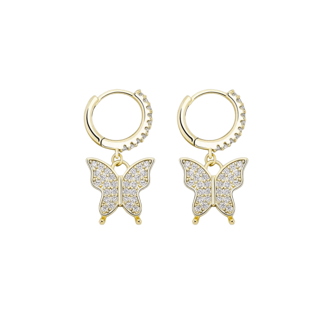 14k gold butterfly earrings with intricate detailing and a polished finish, featuring delicate butterfly shapes that catch the light.