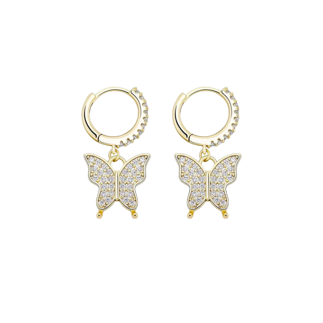 14k gold butterfly earrings with intricate detailing and a polished finish, featuring delicate butterfly shapes that catch the light.