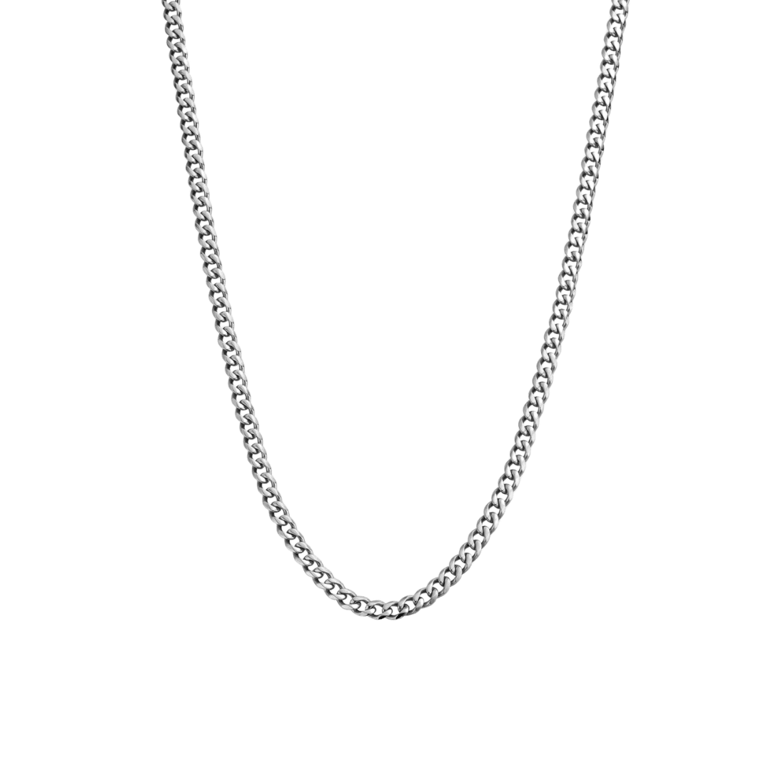 Premium Cuban Link Chain in White Gold, 4MM thickness. Features a high-polish finish and robust design for a luxury statement piece.