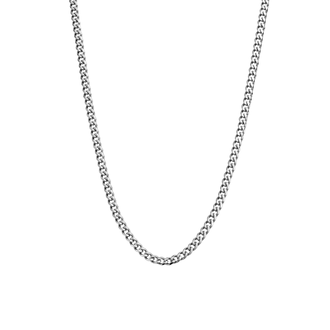 Premium Cuban Link Chain in White Gold, 4MM thickness. Features a high-polish finish and robust design for a luxury statement piece.