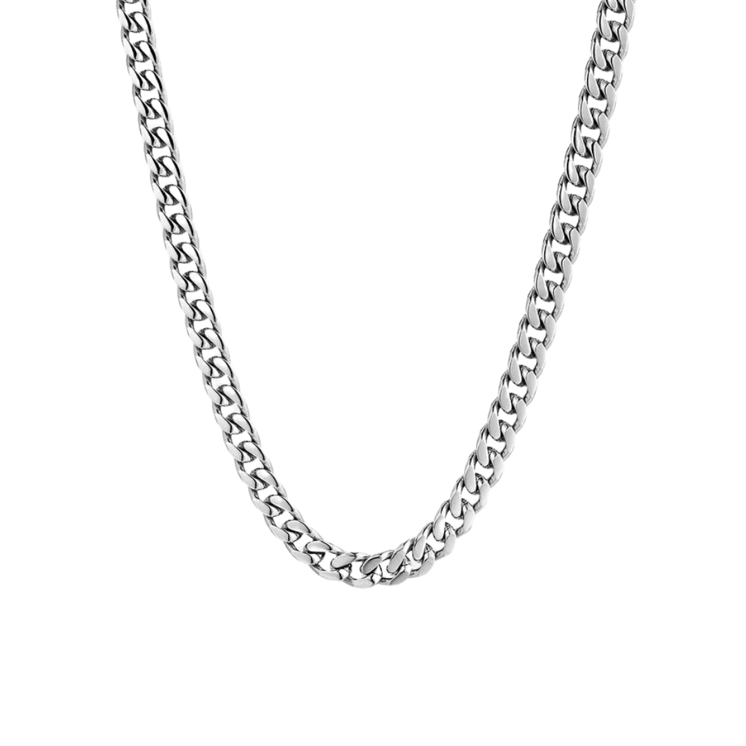 Exquisite Cuban Link Chain in White Gold, 6MM thickness. Features a bold and elegant design with a high-polish finish, perfect for a statement look.