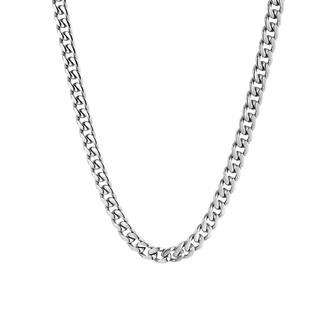 Exquisite Cuban Link Chain in White Gold, 6MM thickness. Features a bold and elegant design with a high-polish finish, perfect for a statement look.