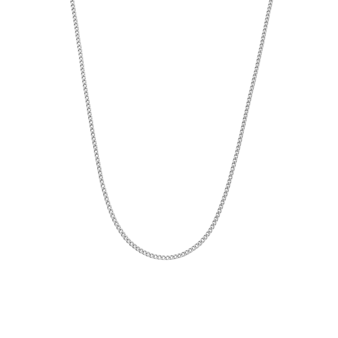 Cuban Link Chain in White Gold, 3MM thick, featuring a classic design with polished links.