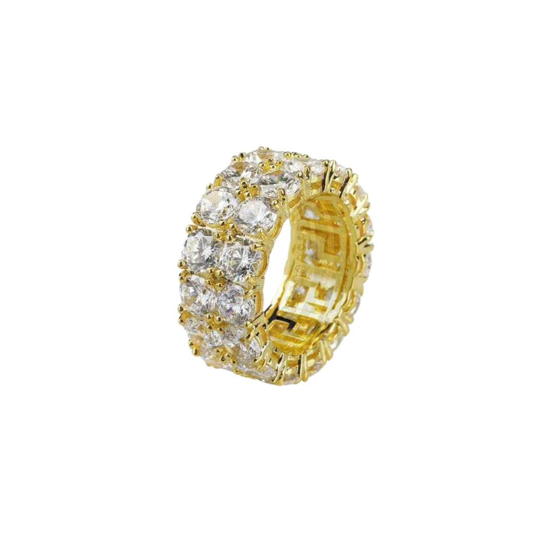 Stunning Double Row Eternity Ring crafted from 18K Gold, featuring two rows of shimmering stones set in a luxurious, high-polish design.