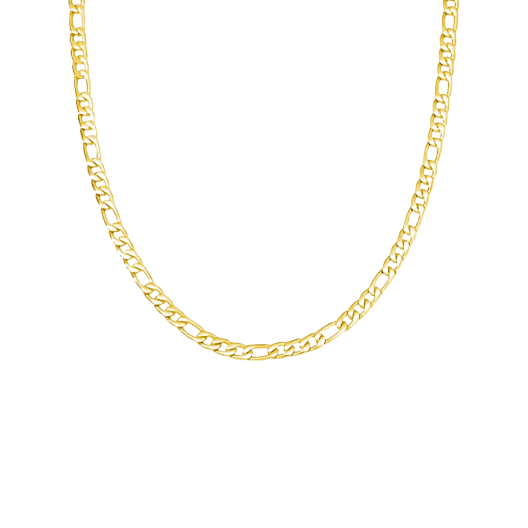 Premium Figaro Chain crafted from 18K Gold, featuring 5MM links for a bold and luxurious design with a high-polish finish.