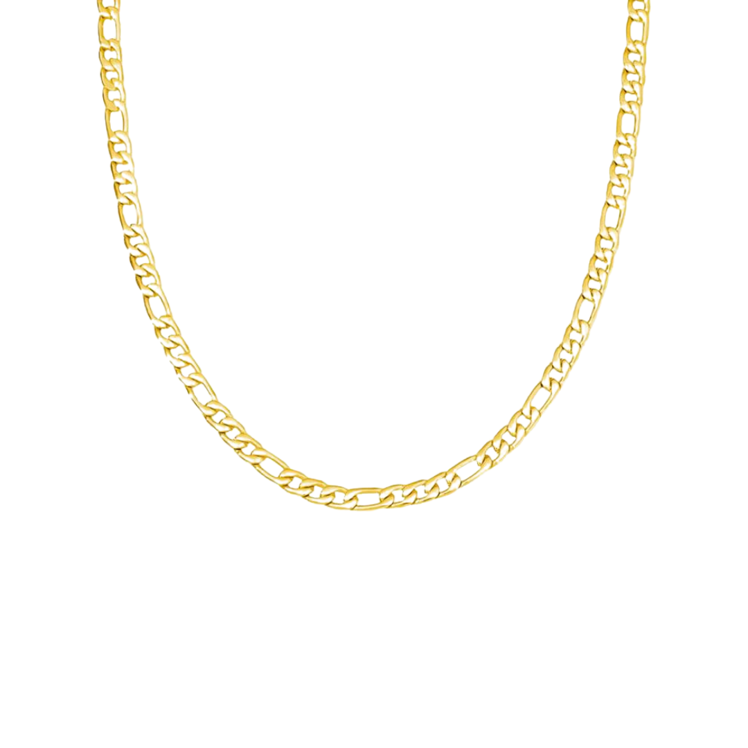 Premium Figaro Chain crafted from 18K Gold, featuring 5MM links for a bold and luxurious design with a high-polish finish.