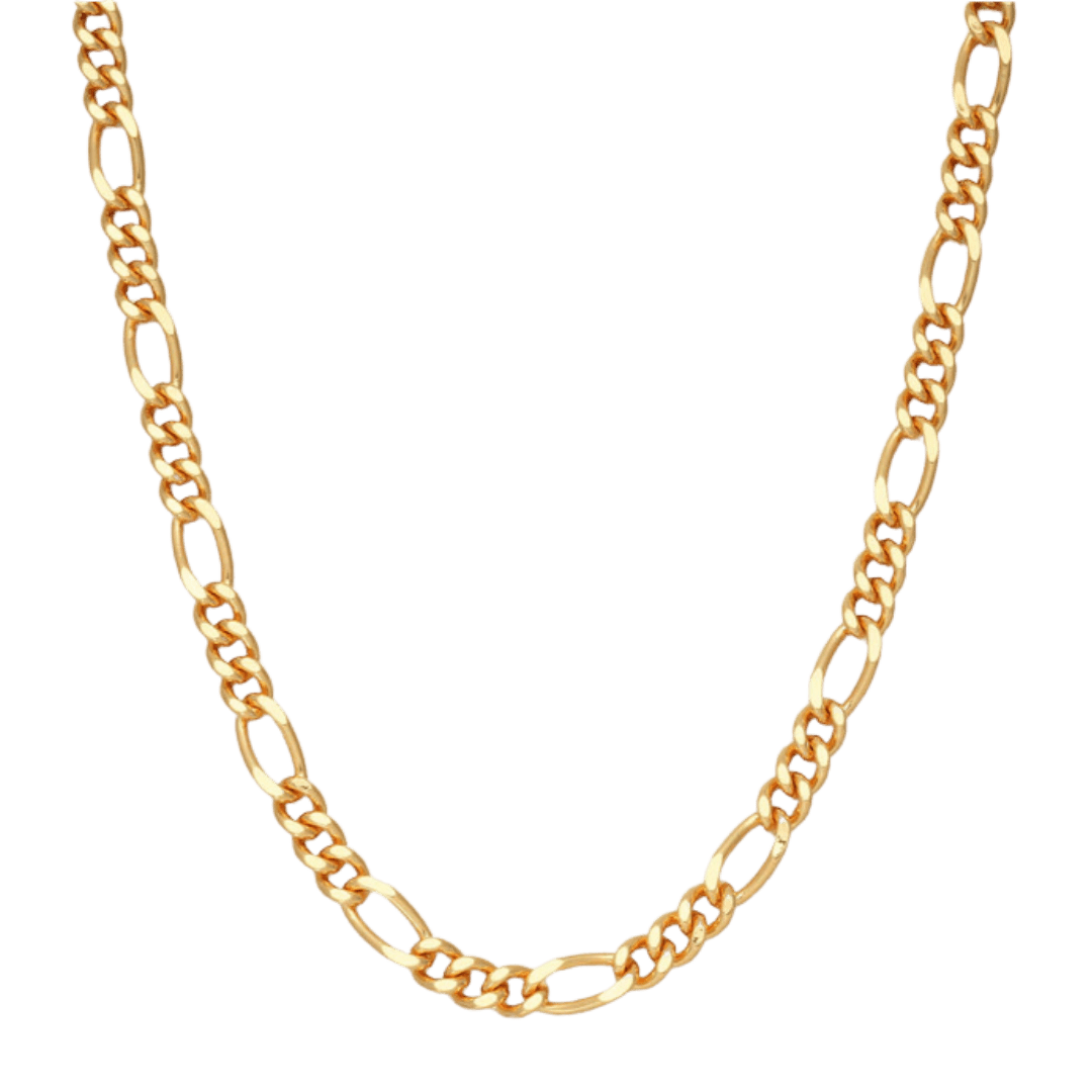 Stunning Figaro Chain crafted from 18K Gold, featuring 7MM links for a bold and luxurious look with a high-polish finish.