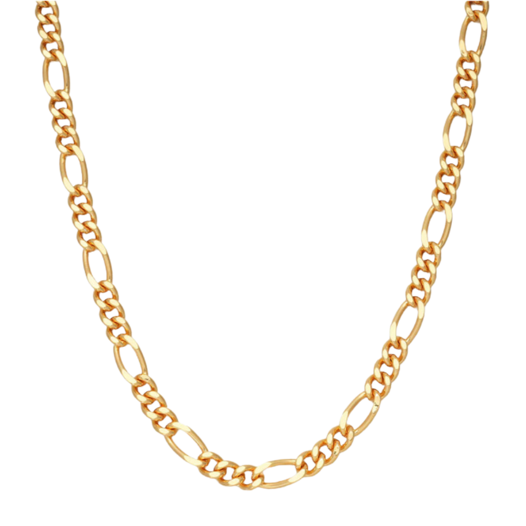 Stunning Figaro Chain crafted from 18K Gold, featuring 7MM links for a bold and luxurious look with a high-polish finish.