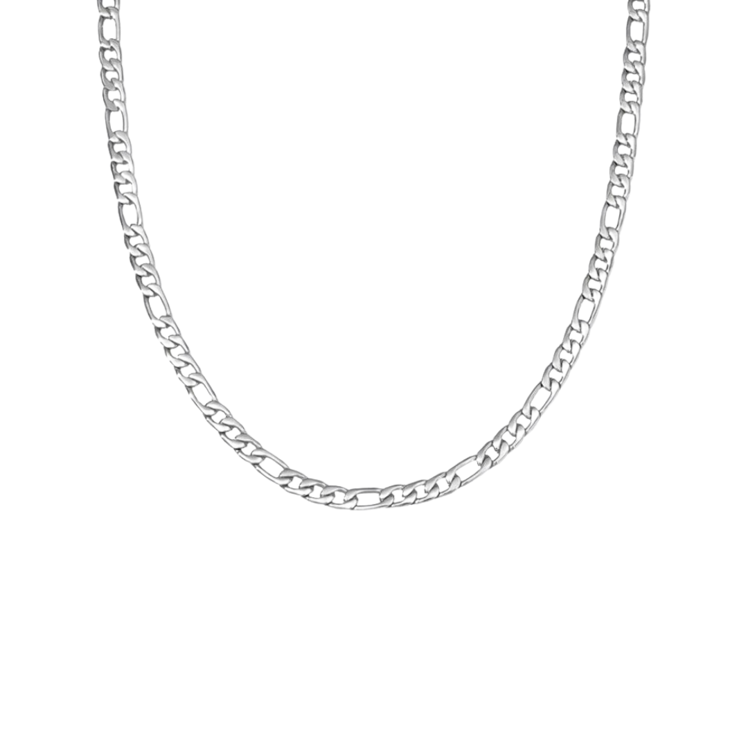 Sleek Figaro Chain crafted from White Gold, featuring 5MM links for a refined and luxurious design with a high-polish finish.