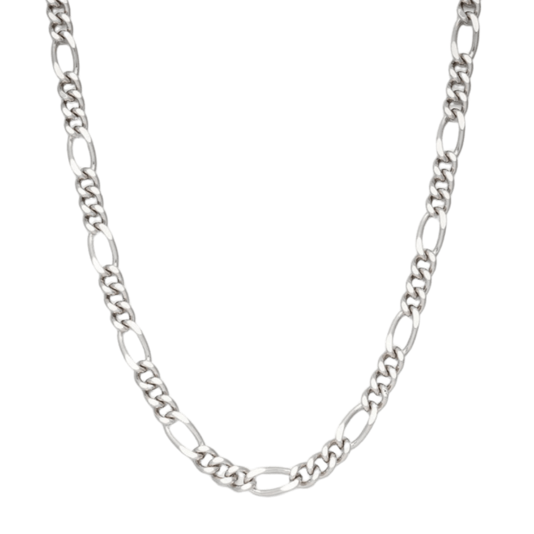 Elegant Figaro Chain crafted from White Gold, featuring 7MM links for a bold and sophisticated design with a sleek, high-polish finish.