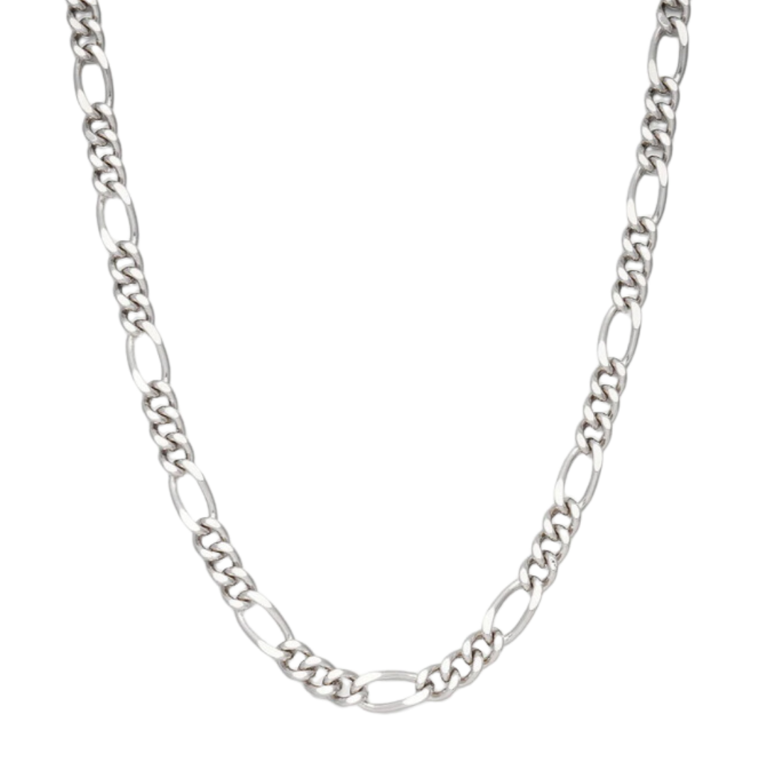 Elegant Figaro Chain crafted from White Gold, featuring 7MM links for a bold and sophisticated design with a sleek, high-polish finish.