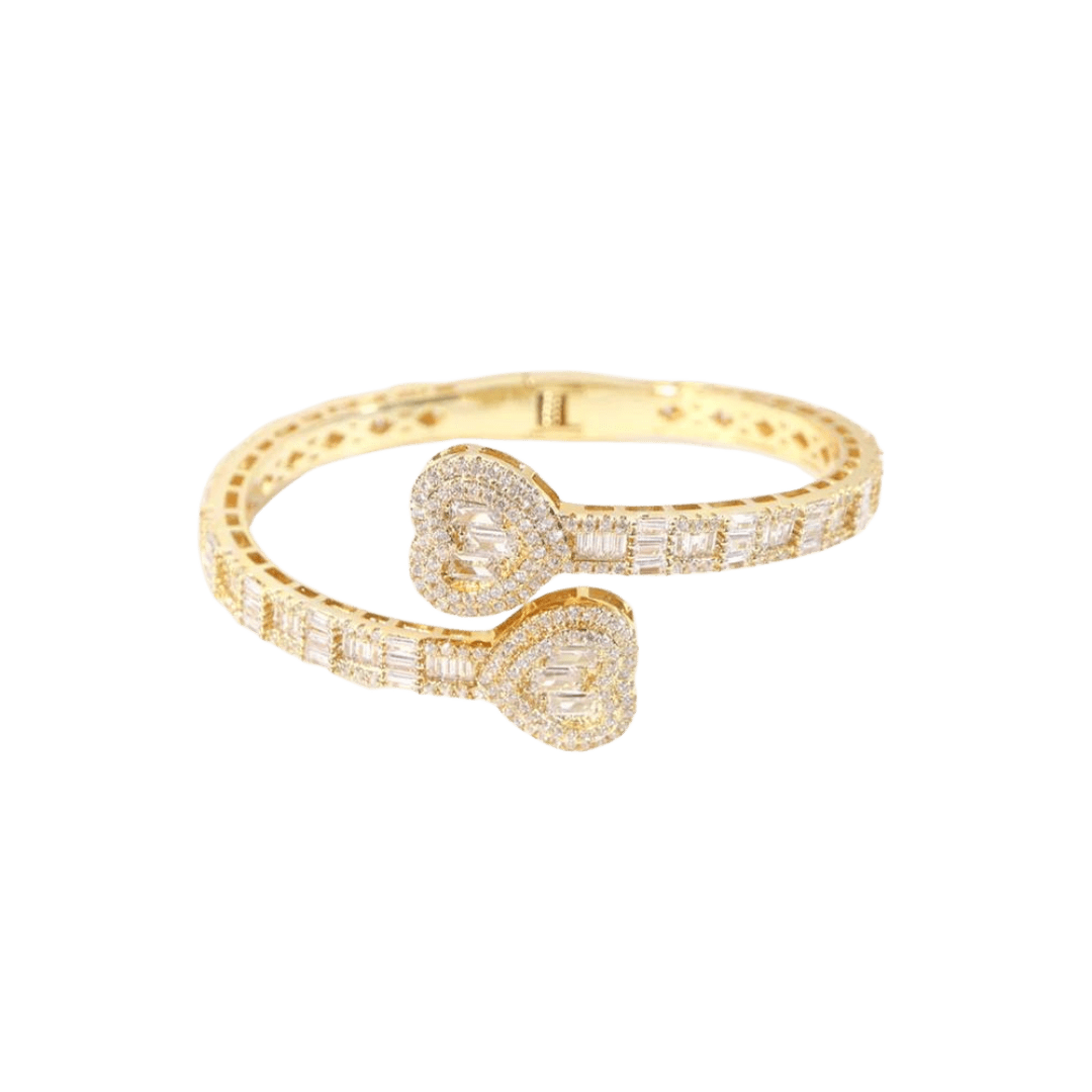 Elegant Heart Bangle Bracelet crafted from 14K Gold, featuring a sleek and timeless design with a polished finish for a touch of luxury and sophistication.