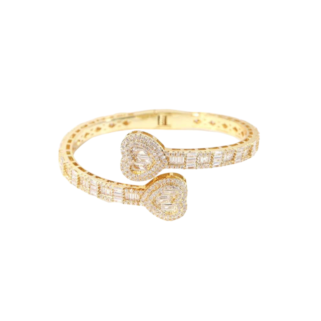 Elegant Heart Bangle Bracelet crafted from 14K Gold, featuring a sleek and timeless design with a polished finish for a touch of luxury and sophistication.