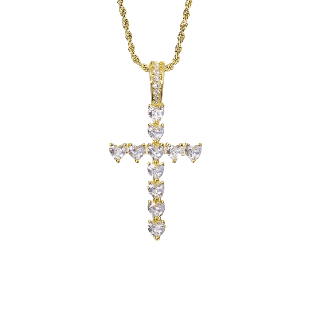 Stunning Heart Cross Pendant crafted from 18K Gold, featuring a unique blend of heart and cross designs for a luxurious and meaningful accessory.