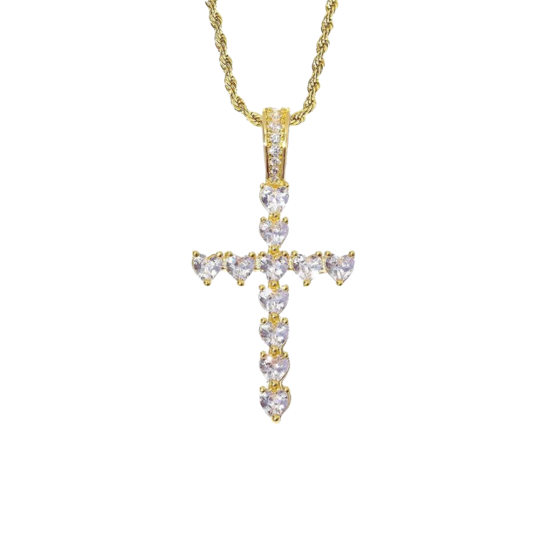 Stunning Heart Cross Pendant crafted from 18K Gold, featuring a unique blend of heart and cross designs for a luxurious and meaningful accessory.