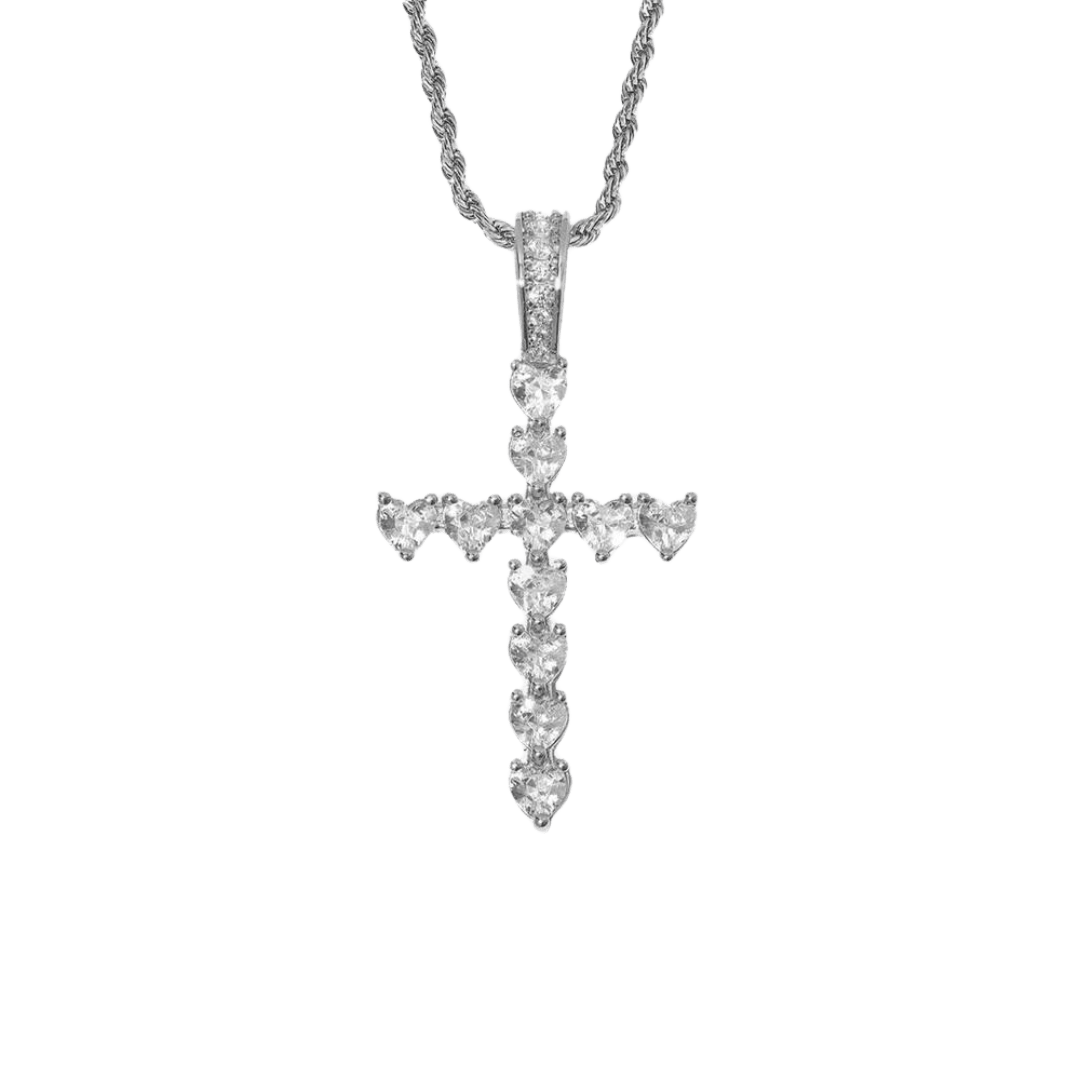 Elegant Heart Cross Pendant crafted in White Gold, featuring a sophisticated design that combines heart and cross elements for a luxurious and meaningful accessory.