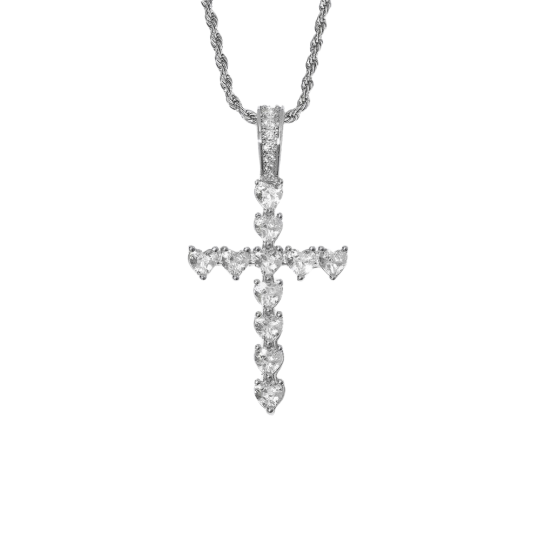 Elegant Heart Cross Pendant crafted in White Gold, featuring a sophisticated design that combines heart and cross elements for a luxurious and meaningful accessory.