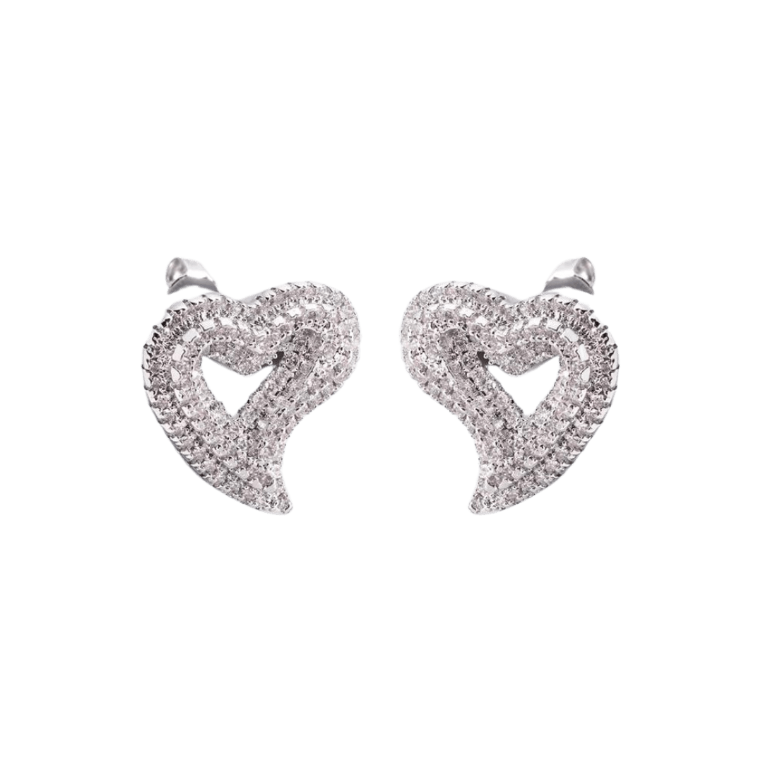 Chic Heart Stud Earrings crafted in White Gold, featuring a sleek and sophisticated design with a polished finish for a luxurious and timeless accessory.