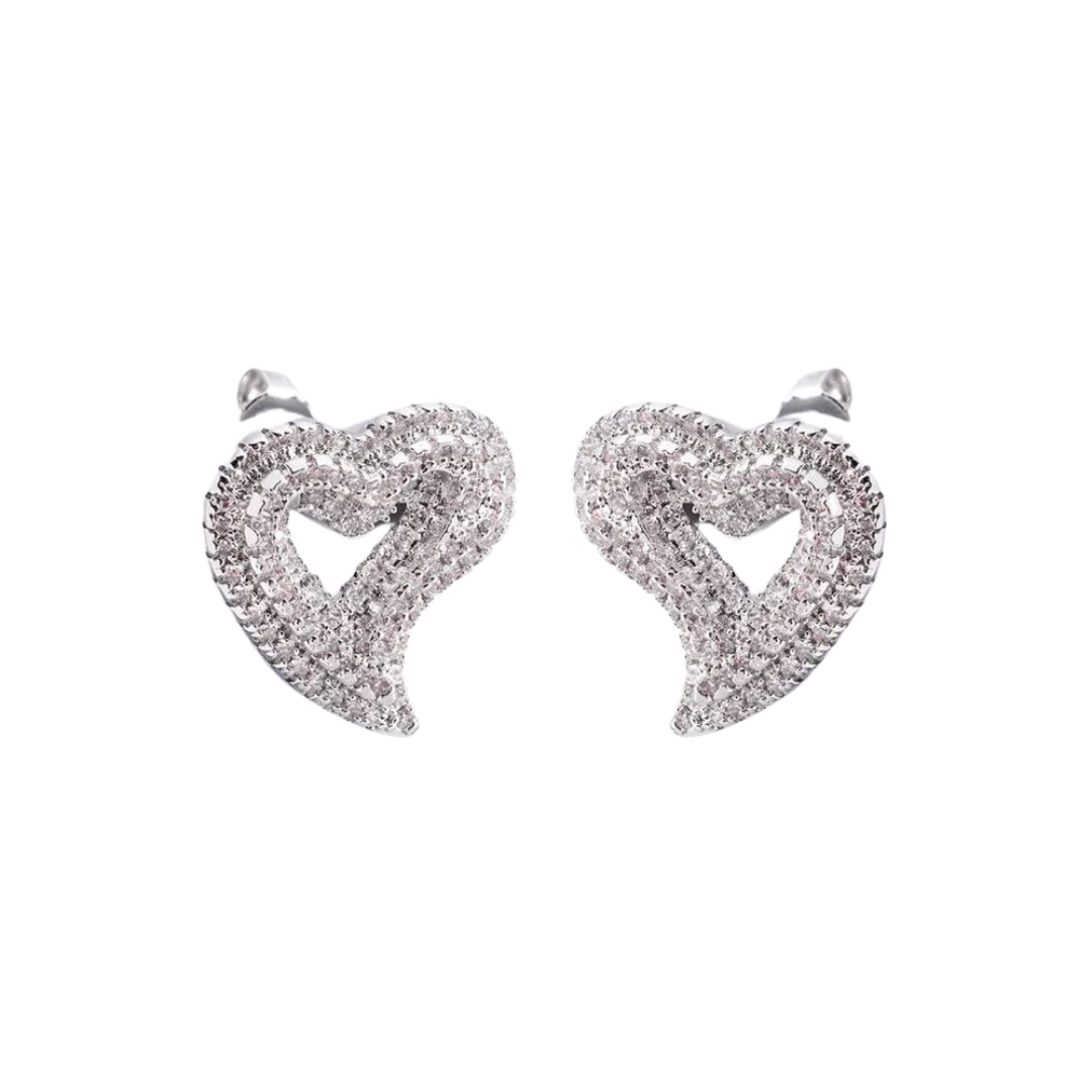 Chic Heart Stud Earrings crafted in White Gold, featuring a sleek and sophisticated design with a polished finish for a luxurious and timeless accessory.