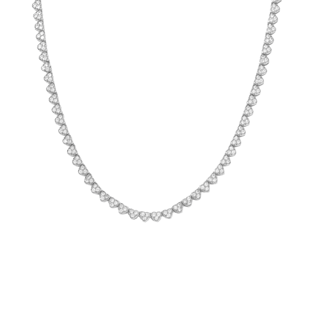 Elegant Heart Tennis Chain crafted in White Gold, featuring 4MM links with heart-shaped accents for a sleek and sophisticated design.