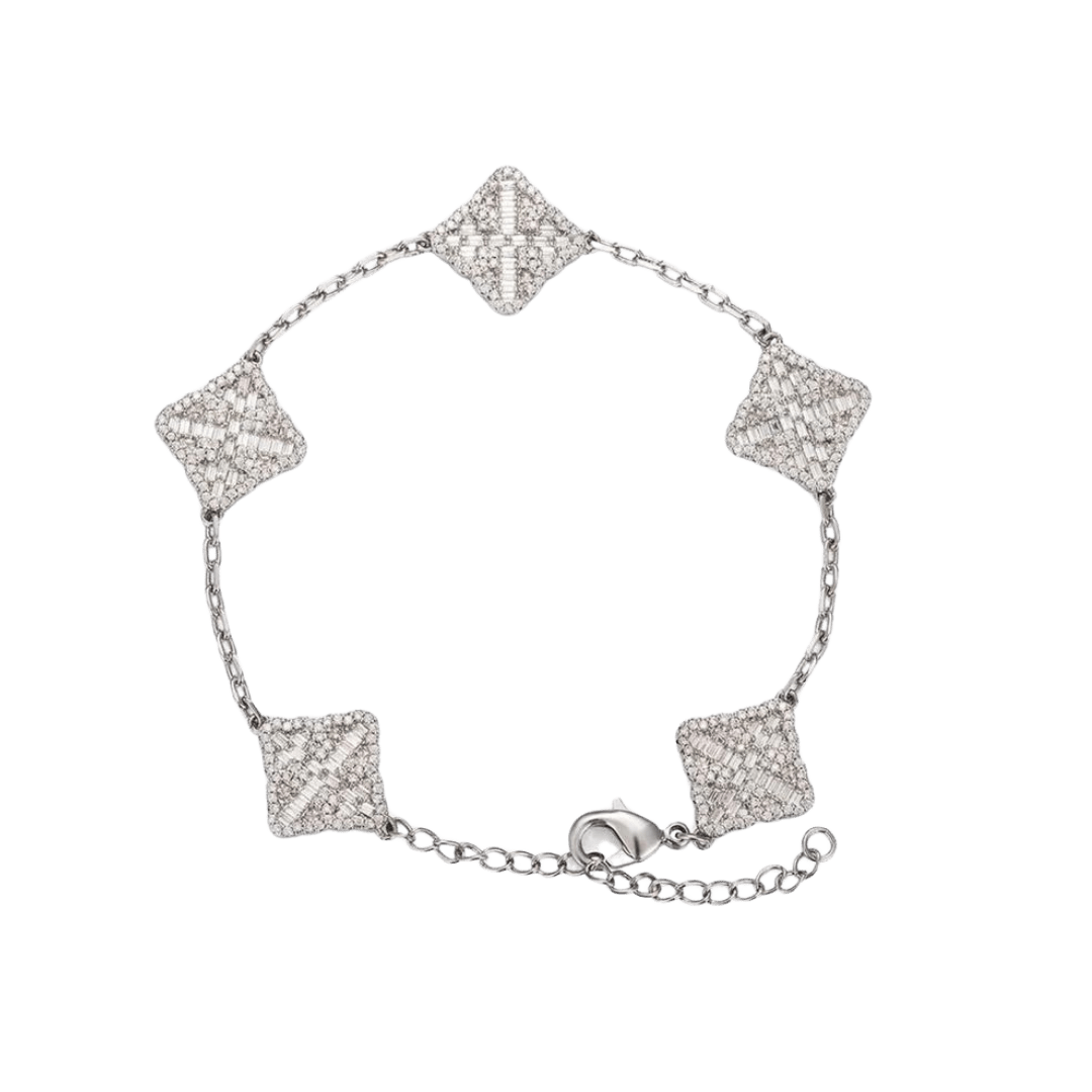 Elegant Iced Clover Bracelet crafted in White Gold, featuring a unique clover design adorned with dazzling gemstones for a sophisticated and luxurious look.