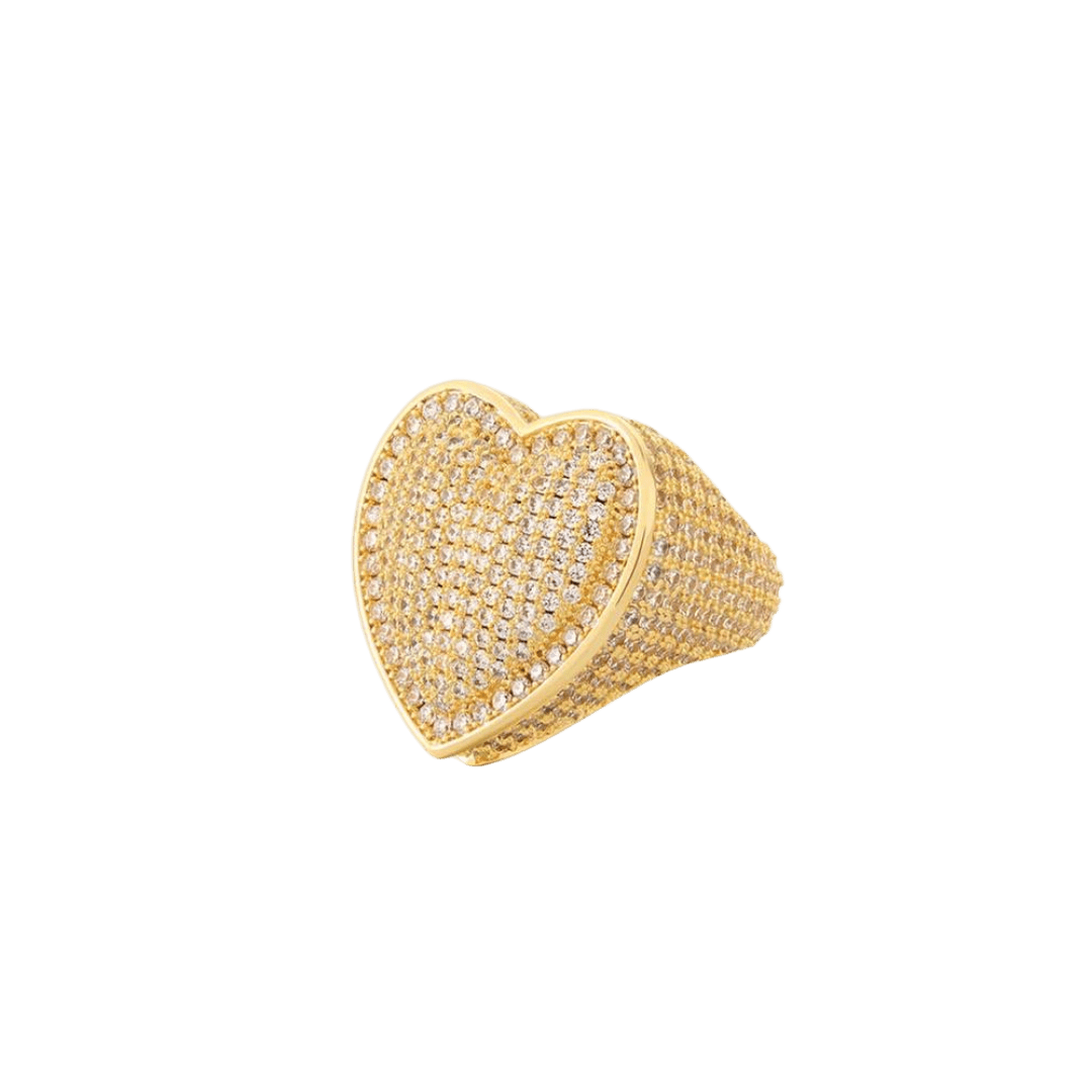 Stunning Iced Heart Ring crafted in 18K Gold, featuring a heart-shaped design with dazzling gemstones for a luxurious and eye-catching statement piece.