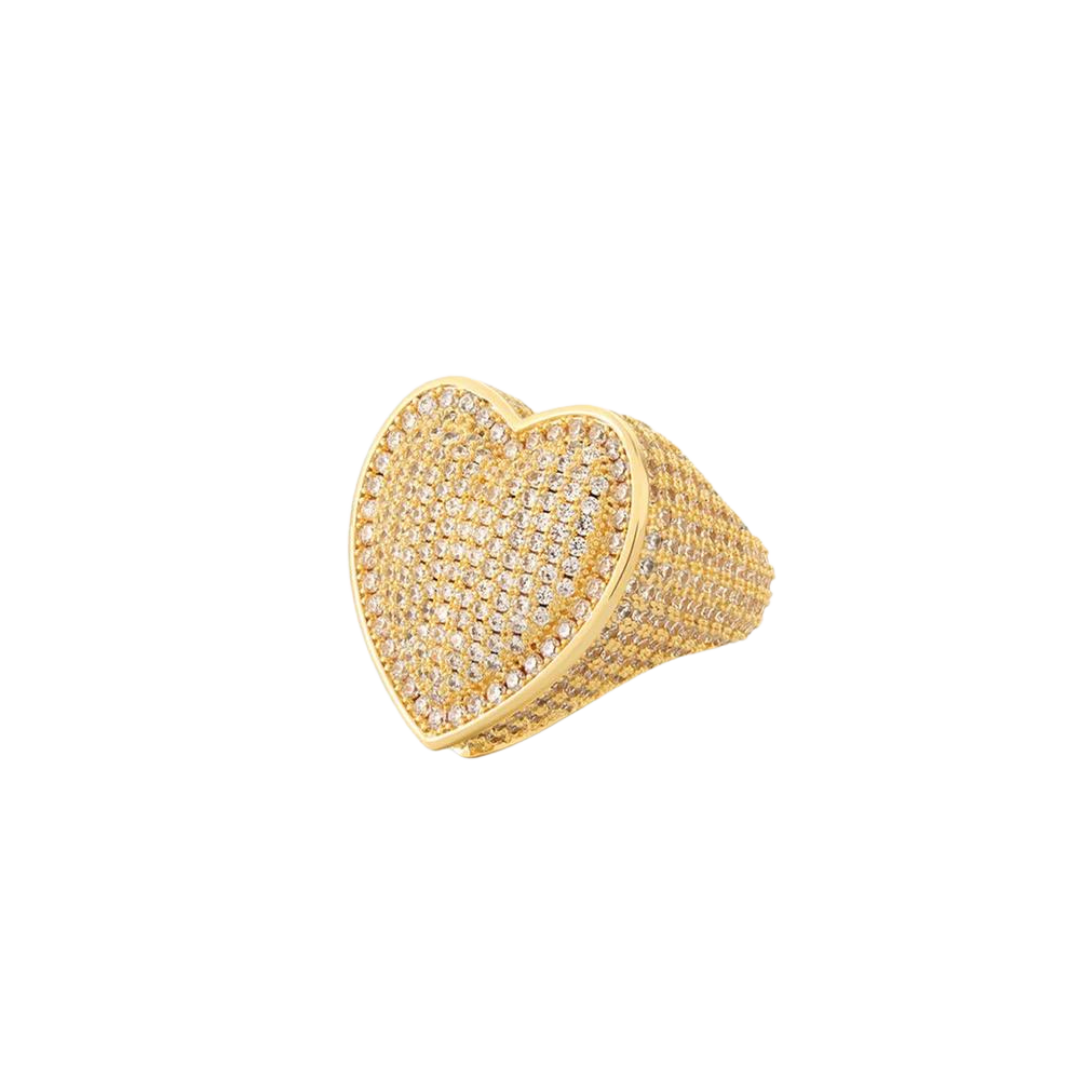 Stunning Iced Heart Ring crafted in 18K Gold, featuring a heart-shaped design with dazzling gemstones for a luxurious and eye-catching statement piece.