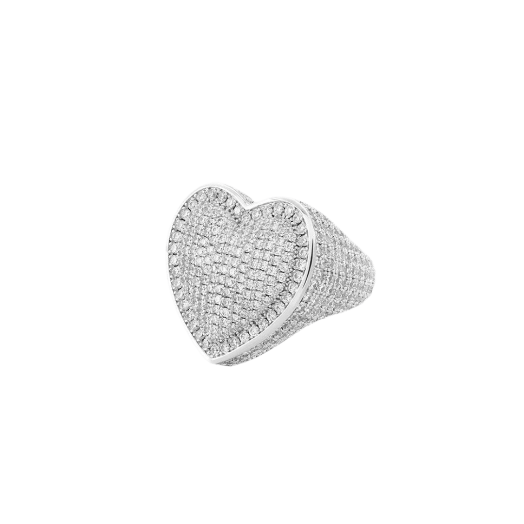 Elegant Iced Heart Ring crafted in White Gold, featuring a heart-shaped design with sparkling gemstones for a luxurious and eye-catching statement piece.