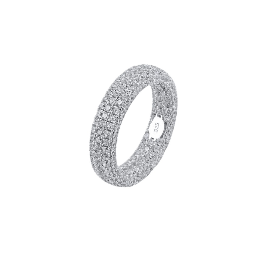 Elegant Iced Ring crafted in 925 Sterling Silver with a White Gold finish, featuring prong-set dazzling gemstones for a bold and sophisticated statement piece.