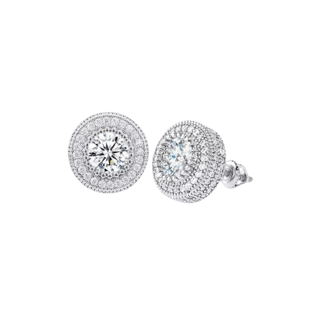 Sleek Iced Studs crafted in 925 Sterling Silver with a White Gold finish, featuring prong-set dazzling gemstones for a modern and elegant accessory.