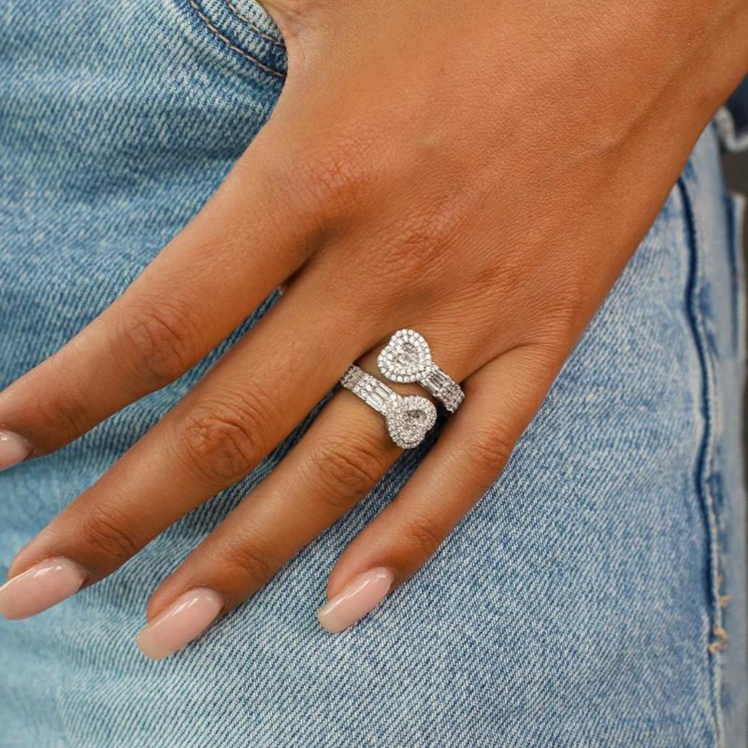 Women's model wearing the Love Ring in White Gold, emphasizing its elegant design and high-end finish for a stylish and sophisticated look.