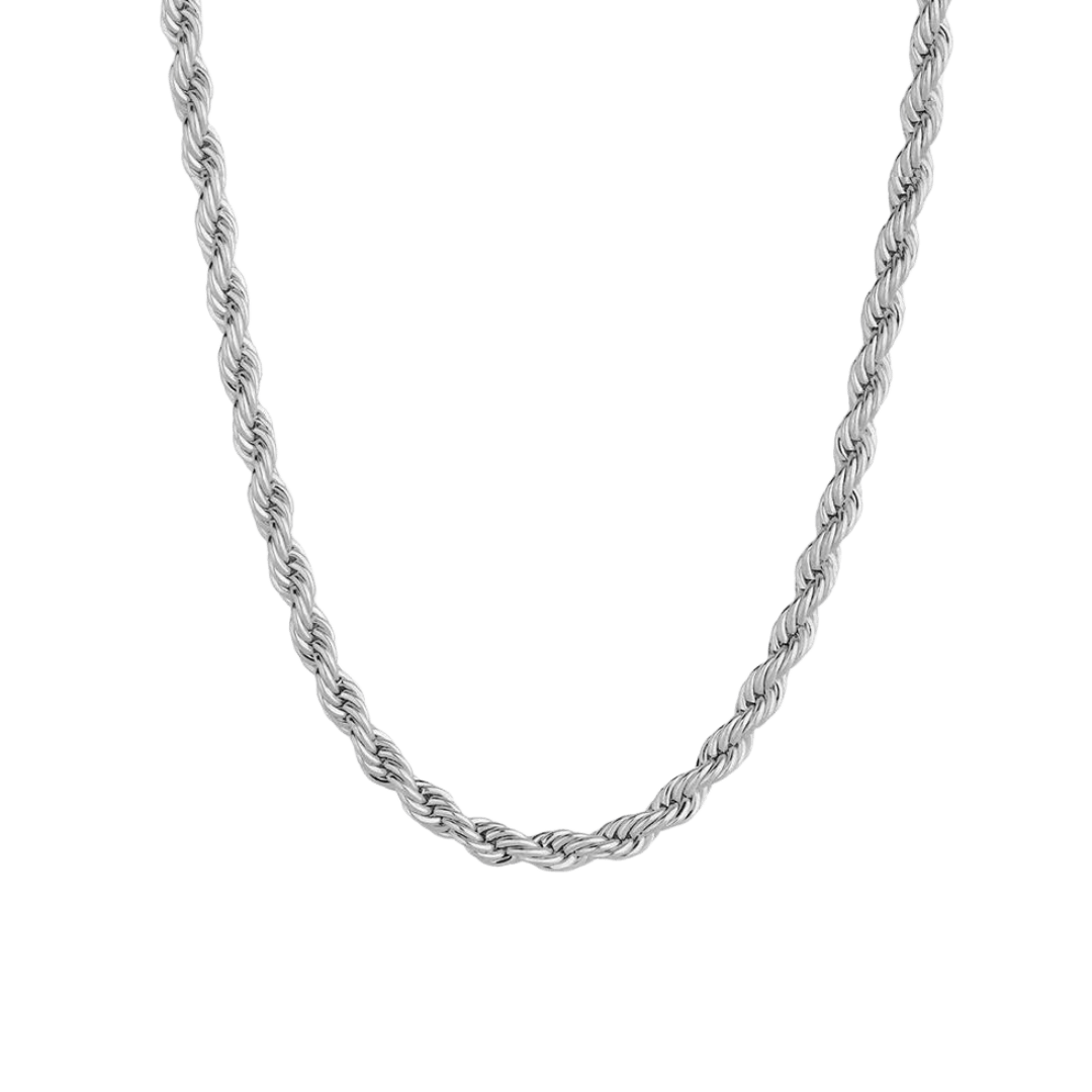 Sleek Rope Chain crafted in White Gold with 3MM links, featuring a refined design and luxurious finish for a sophisticated and elegant accessory.