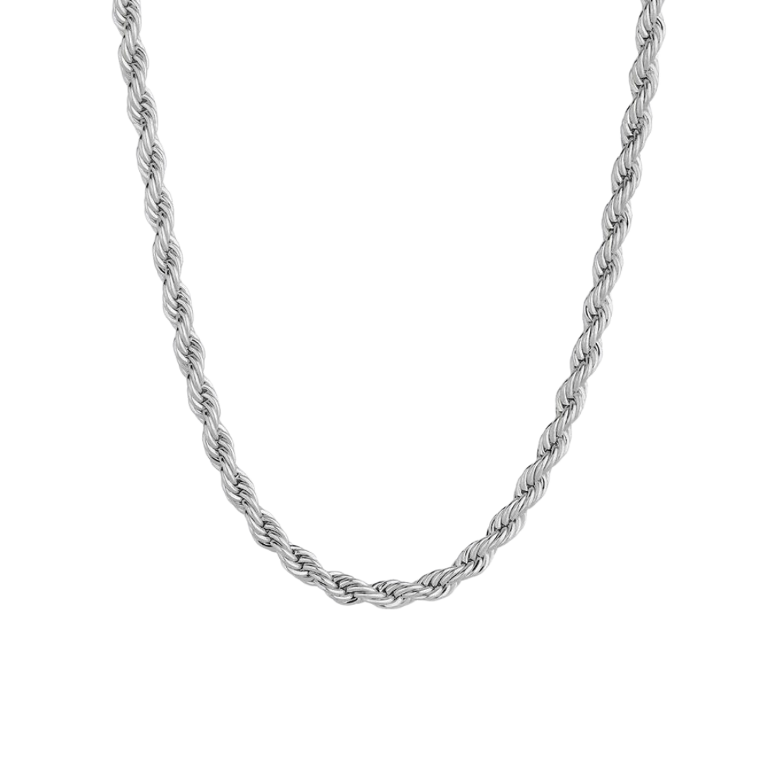 Sleek Rope Chain crafted in White Gold with 3MM links, featuring a refined design and luxurious finish for a sophisticated and elegant accessory.