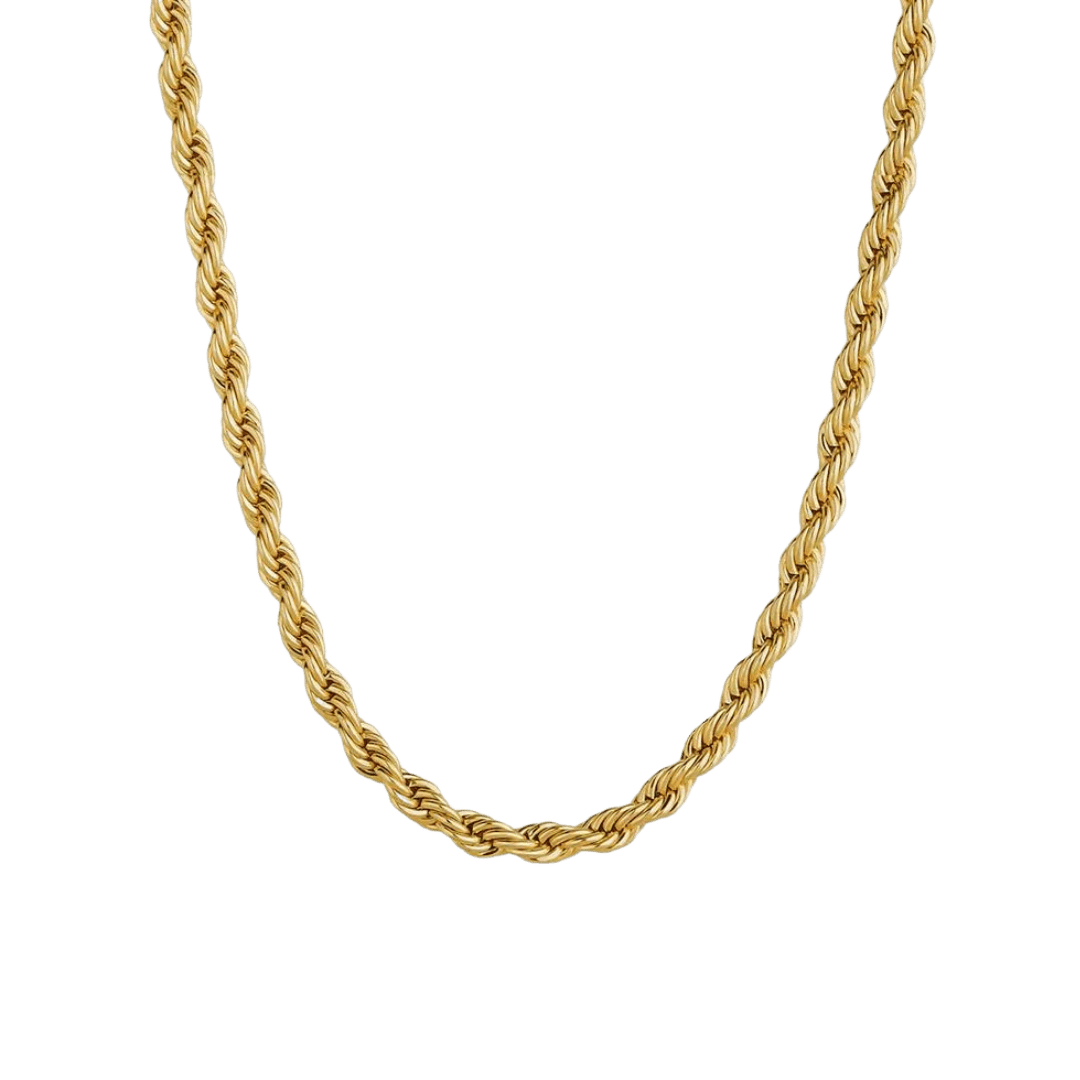 Sleek Rope Chain crafted in 18K Gold with 3MM links, featuring a refined design and luxurious finish for a sophisticated and high-end accessory.