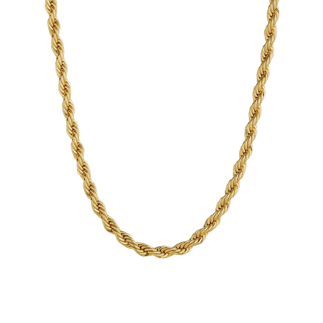 Sleek Rope Chain crafted in 18K Gold with 3MM links, featuring a refined design and luxurious finish for a sophisticated and high-end accessory.