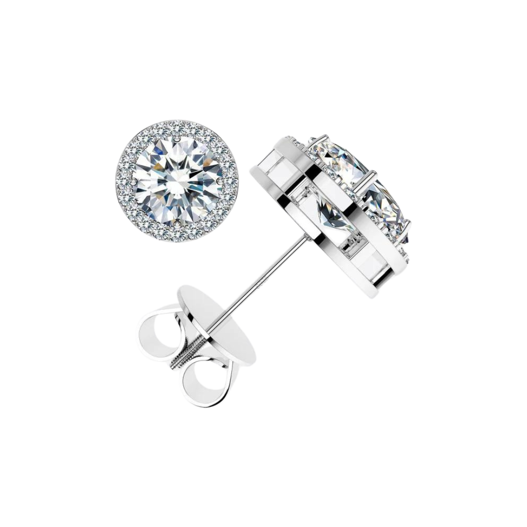 Elegant Royal Crystal Studs crafted from 925 Sterling Silver and White Gold, featuring dazzling Moissanite stones for a refined and luxurious look.