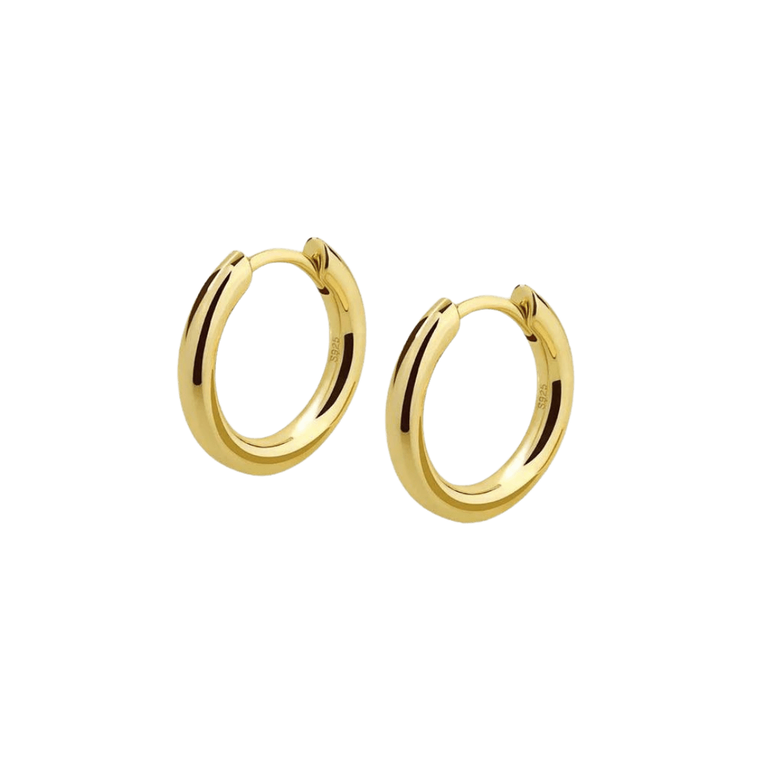 Classic Solid Hoop Earrings crafted from 925 Sterling Silver and finished in 14K Gold. Featuring a timeless design and luxurious finish for a sophisticated and elegant accessory.