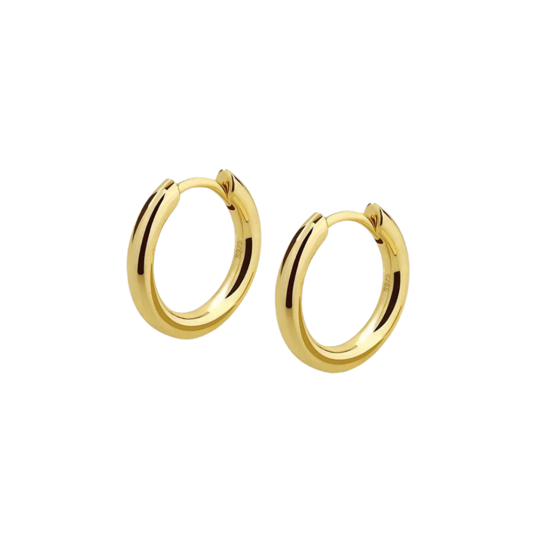 Classic Solid Hoop Earrings crafted from 925 Sterling Silver and finished in 14K Gold. Featuring a timeless design and luxurious finish for a sophisticated and elegant accessory.