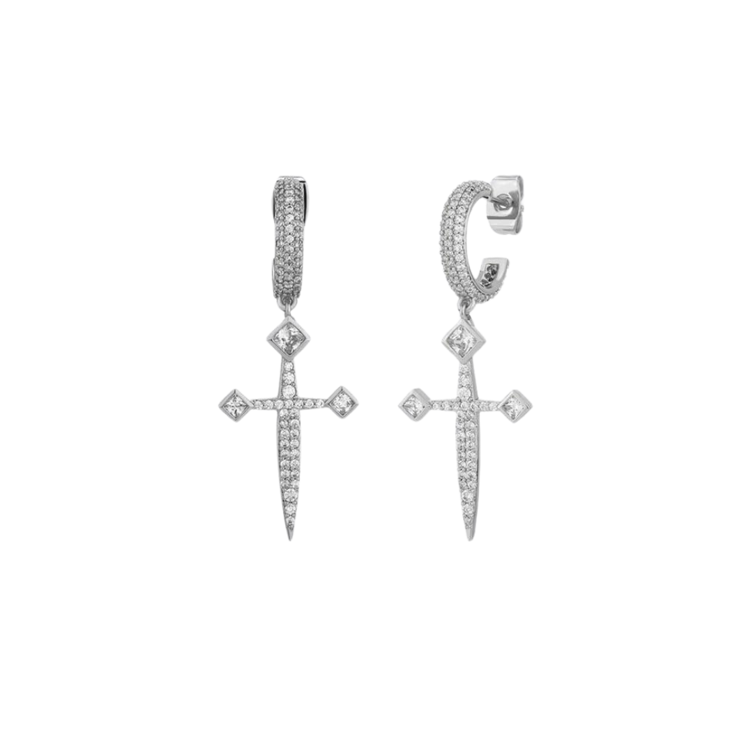 Striking Sword Earrings crafted in White Gold, featuring a bold and edgy design that adds a touch of sophistication and elegance to any look. Perfect for making a statement.