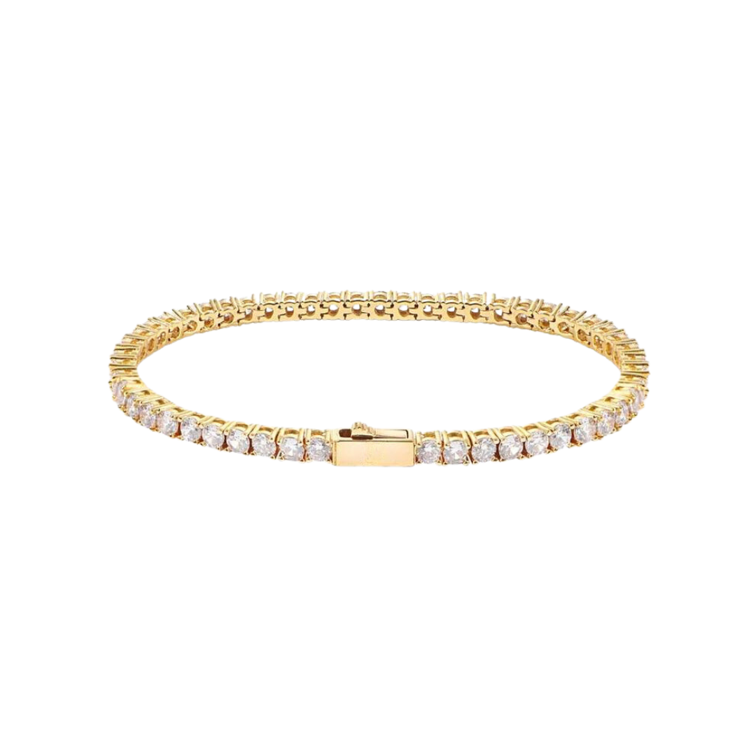 Elegant Tennis Bracelet crafted in 18K Gold with 3MM links, featuring a classic and luxurious design perfect for adding a touch of sophistication to any ensemble.