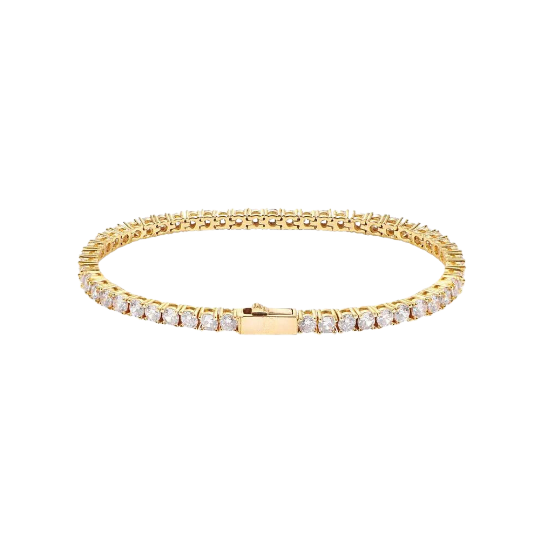 Stylish Tennis Bracelet crafted in 18K Gold with 4MM links, featuring a timeless and elegant design that adds a touch of luxury and sophistication to any look.