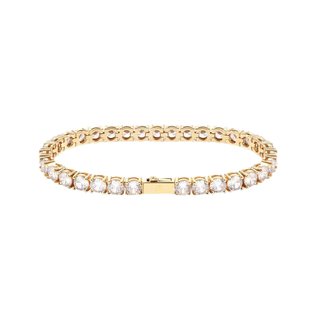 Stunning Tennis Bracelet crafted in 18K Gold with 5MM links, featuring a bold and elegant design that adds a luxurious and sophisticated touch to any ensemble.