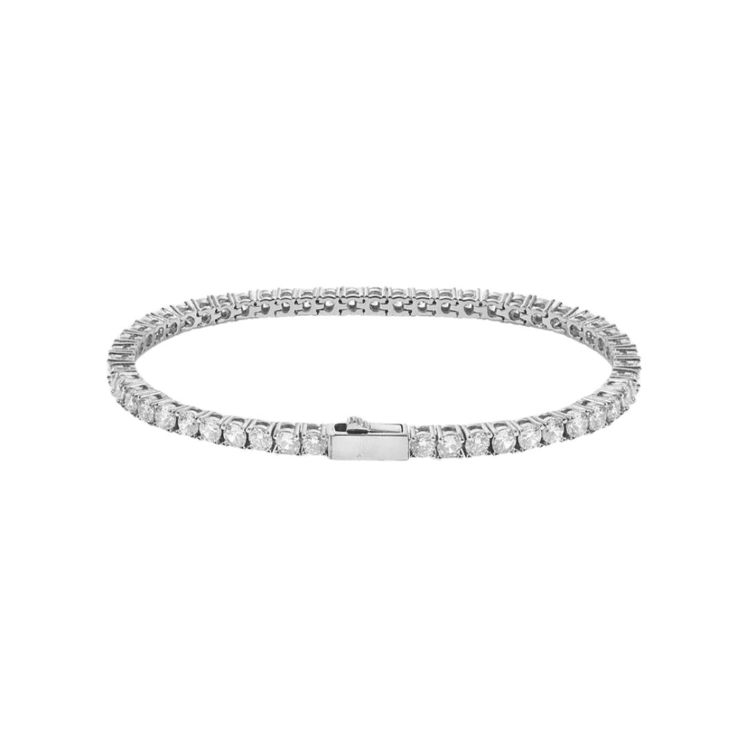 Elegant Tennis Bracelet crafted in White Gold with 3MM links, featuring a timeless and sophisticated design that adds a touch of luxury and refinement to any outfit.