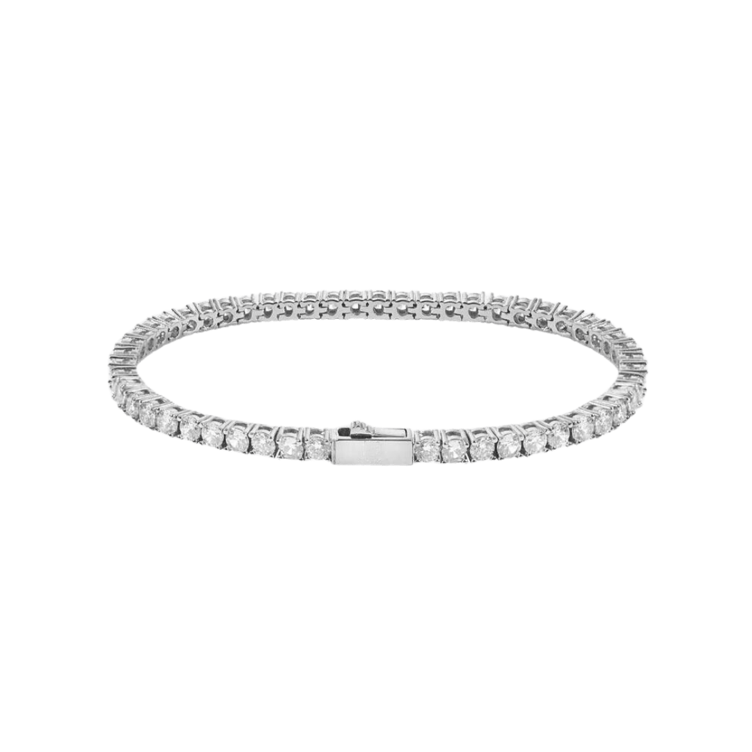 Stylish Tennis Bracelet crafted in White Gold with 4MM links, featuring a sophisticated design that adds a touch of elegance and luxury to any outfit.