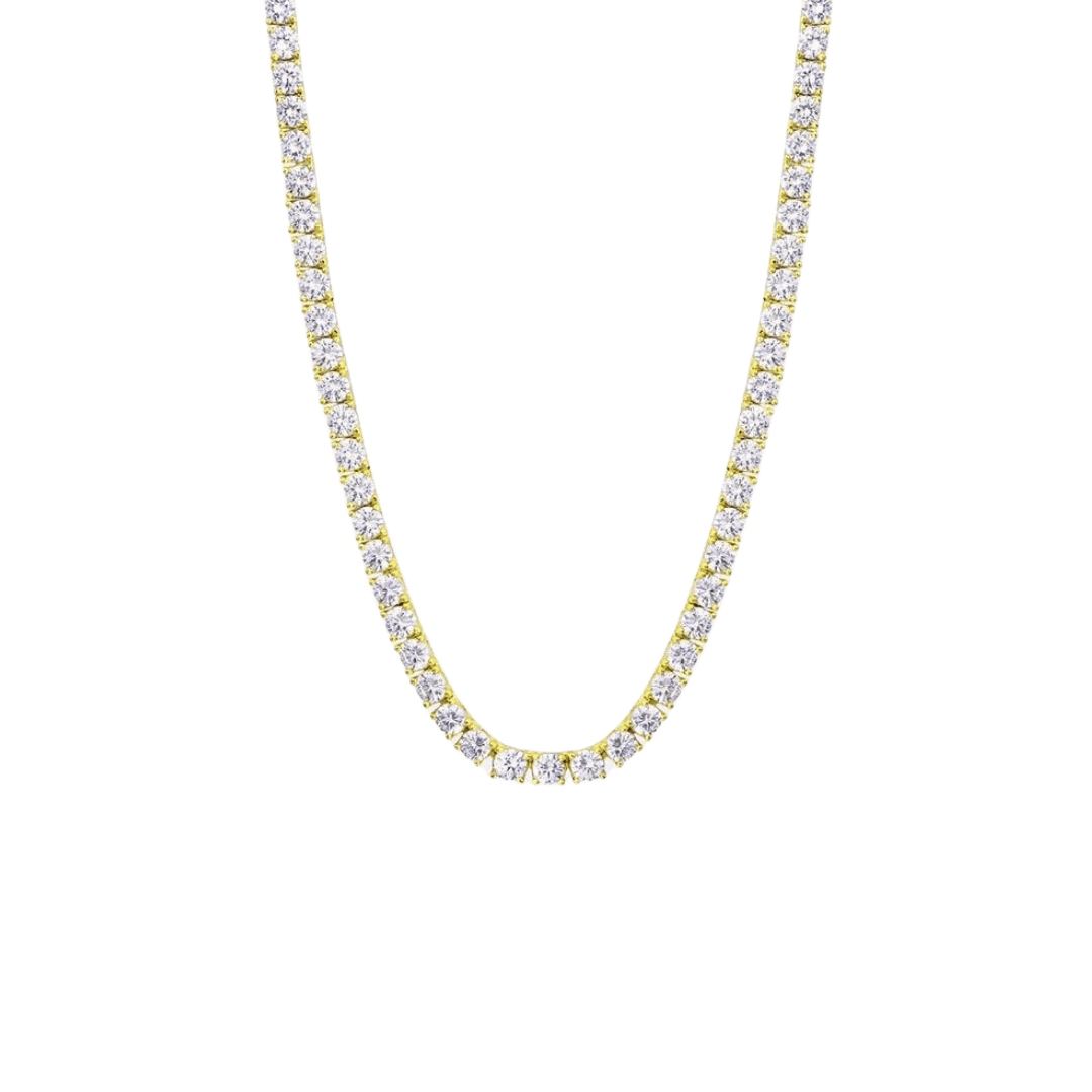 Refined Tennis Chain crafted in 18K Gold with 3MM links, featuring an elegant and luxurious design that adds a sophisticated touch to any ensemble.