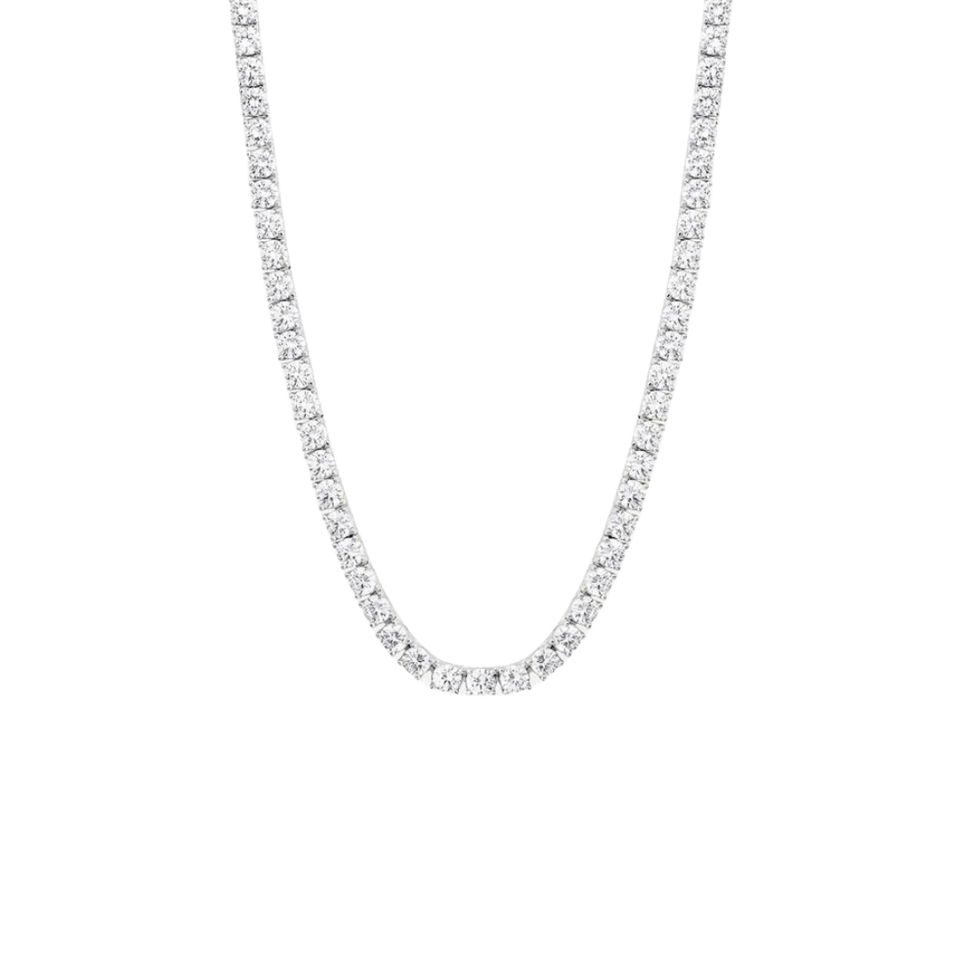 Stylish Tennis Chain crafted in White Gold with 3MM links, featuring a sleek and elegant design that adds a touch of sophistication and luxury to any outfit.