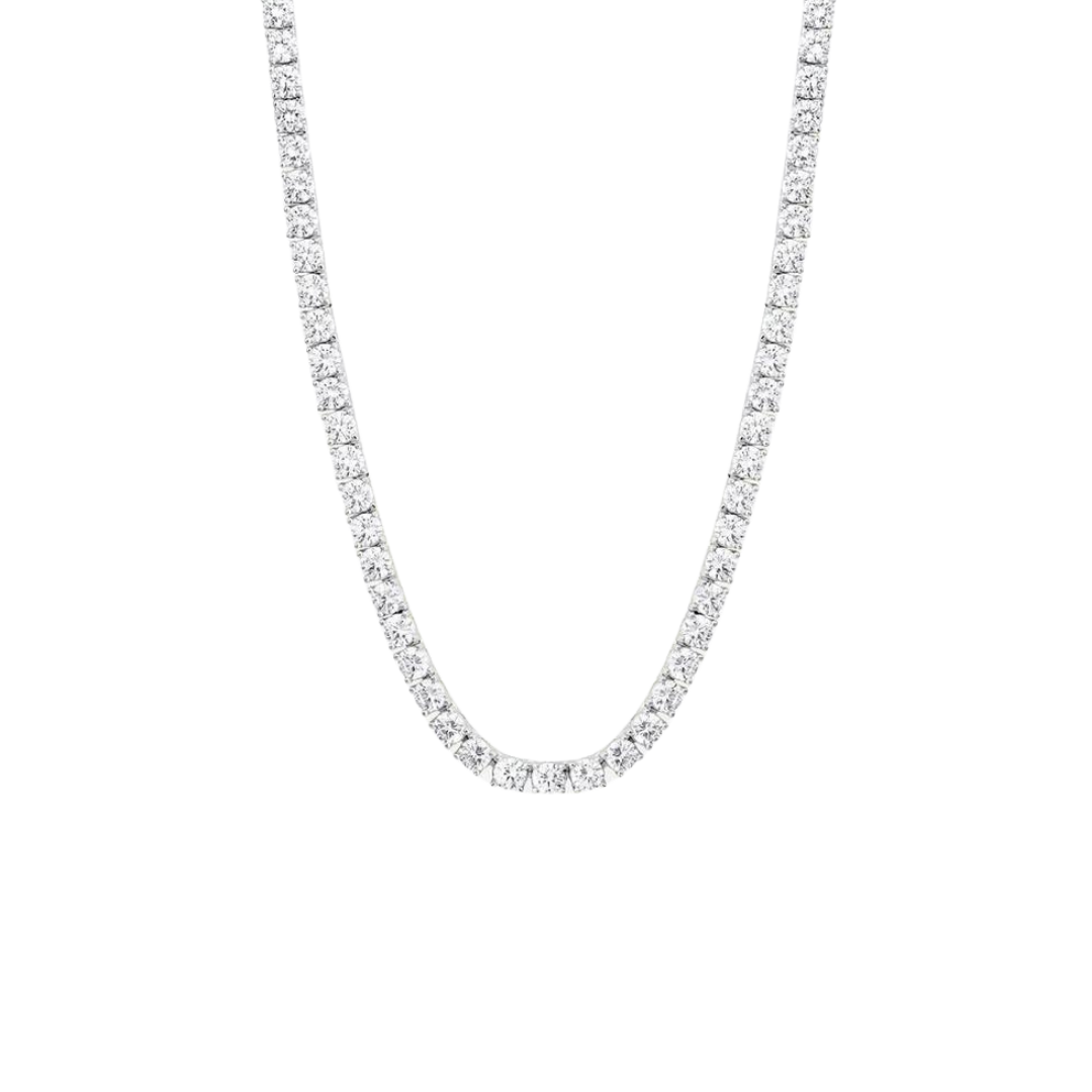 Stylish Tennis Chain crafted in White Gold with 3MM links, featuring a sleek and elegant design that adds a touch of sophistication and luxury to any outfit.