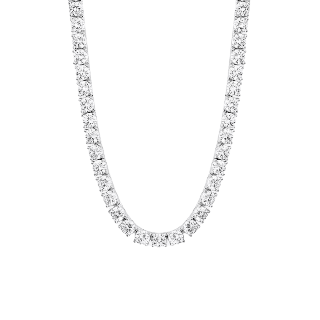 Stunning Tennis Chain crafted in White Gold with 4MM links, featuring a bold and sophisticated design that adds a touch of luxury and refinement to any outfit.