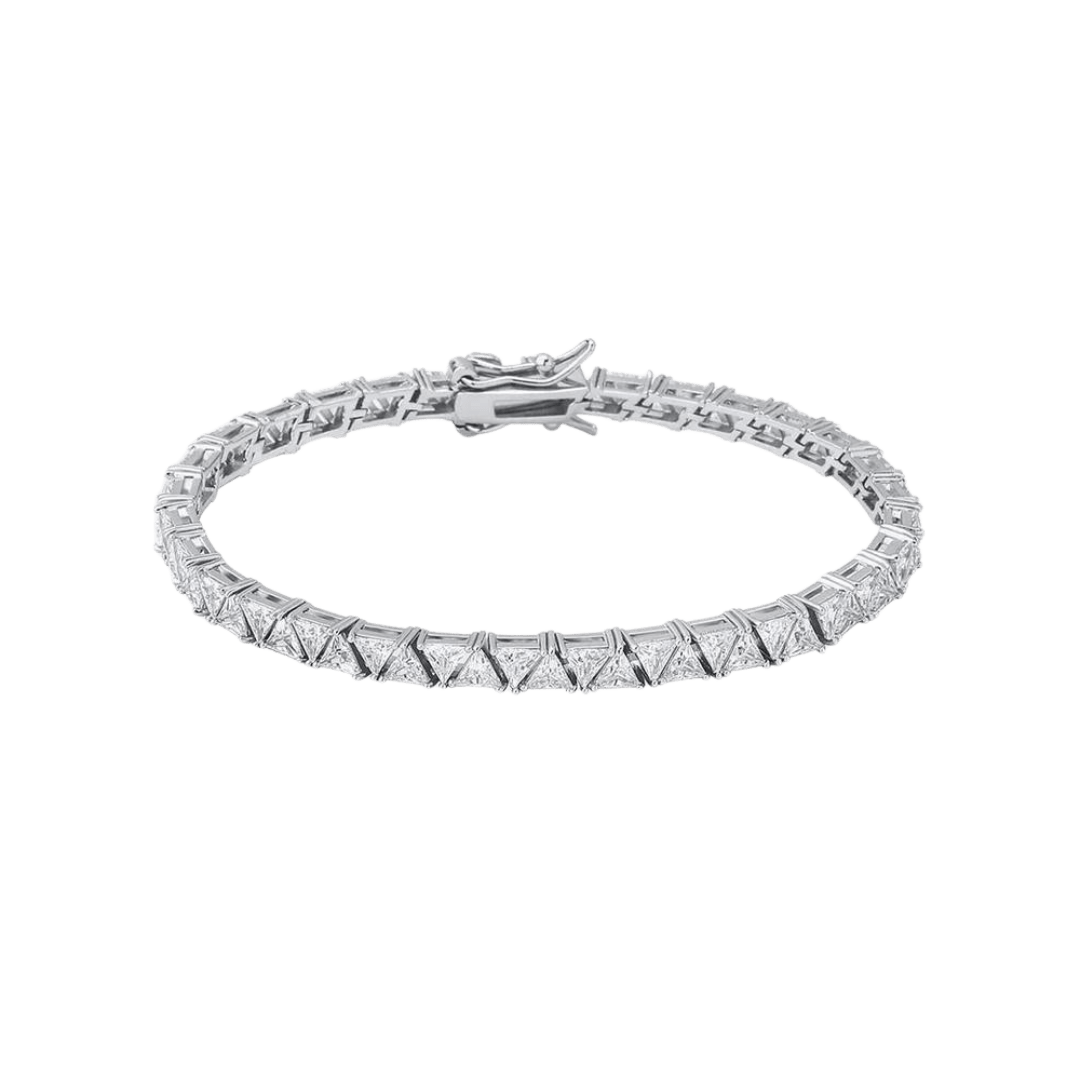 Stylish Triangle Tennis Bracelet crafted in White Gold with 5MM links, featuring a distinctive triangular design that adds an elegant and luxurious touch to any outfit.