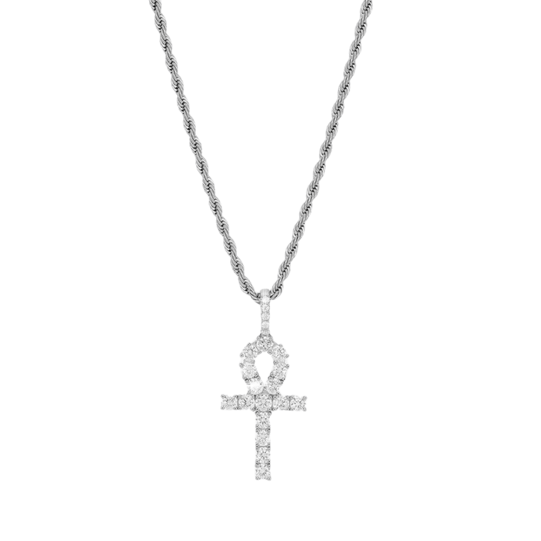 White Gold Ankh Pendant, Egyptian symbol of life, featuring polished finish and durable craftsmanship.